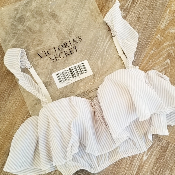 Victoria's Secret Striped Ruffle Bra Bralette Bandeau Crop Top Bustier NWT 32B - Picture 11 of 16